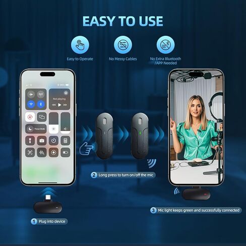 2 حزمة من ميكروفونات Lavalier اللاسلكية لأجهزة iPhone وiPad وAndroid والكاميرا وميكروفون صغير مع تقليل الضوضاء وجودة صوت واضحة للغاية لتسجيل الفيديو ومدونة الفيديو ويوتيوب وتيك توك in Saudi Arabia