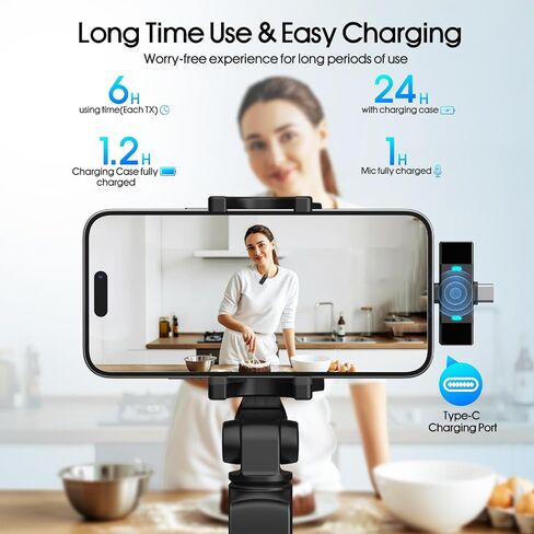 2 Pack Wireless Lavalier Microphone for iPhone iPad Android, Active Noise Reduction Mini Microphone with Charging Case 7H Clip On Microphones for Interview, Recording, Vlogging, Live Streaming,80ft 01 in Saudi Arabia