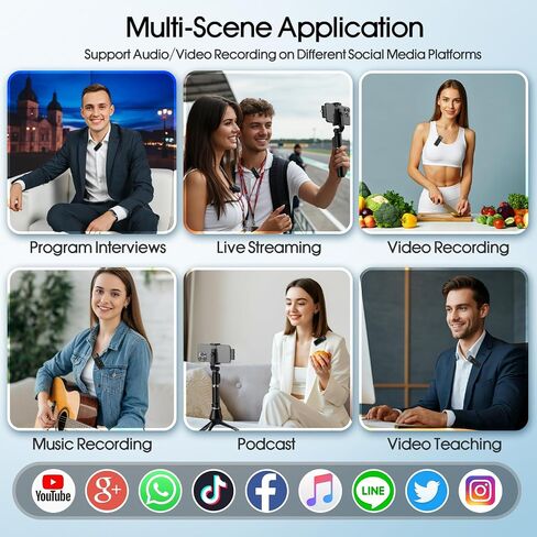 2 Pack Wireless Lavalier Microphone for iPhone iPad Android, Active Noise Reduction Mini Microphone with Charging Case 7H Clip On Microphones for Interview, Recording, Vlogging, Live Streaming,80ft 01 in Saudi Arabia