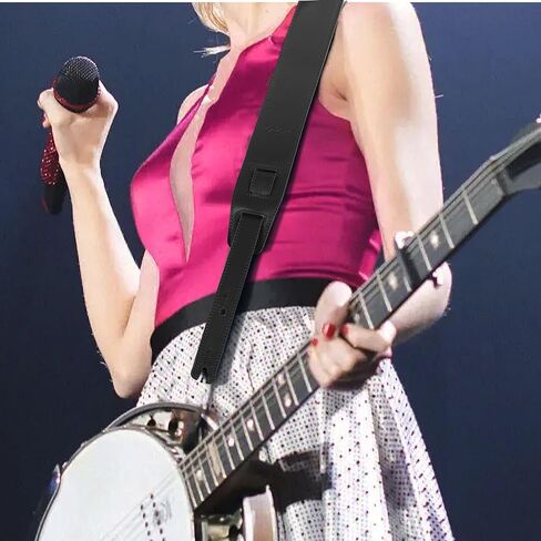 Nefelibata Banjo Strap,2.5" Wide Double Layer Full-Grain Leather Guitar Strap Double Head Detachable and Adjustable Replacement With Headstock Rope(Mysterious Black Leather) in Kuwait