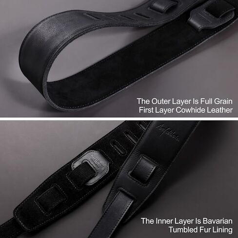 Nefelibata Banjo Strap,2.5" Wide Double Layer Full-Grain Leather Guitar Strap Double Head Detachable and Adjustable Replacement With Headstock Rope(Mysterious Black Leather) in Kuwait