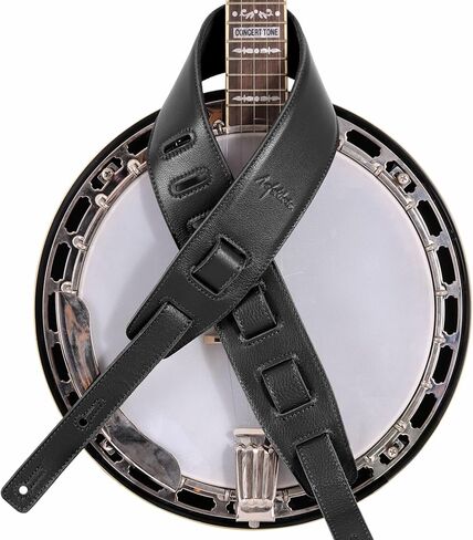Nefelibata Banjo Strap,2.5" Wide Double Layer Full-Grain Leather Guitar Strap Double Head Detachable and Adjustable Replacement With Headstock Rope(Mysterious Black Leather) in Kuwait