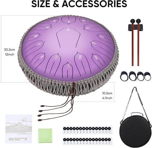 Steel Tongue Drum 12 Inch 15 Notes: Handpan Drums Set with Music Book Mallets Carry Bag - Hand Pan Instrument for Adults Musical Education Meditation Yoga Chakra (Purple) in Kuwait