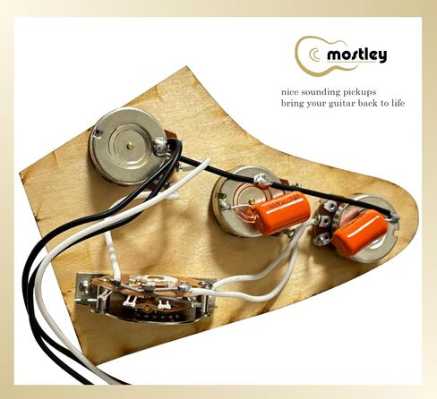 MOSTLEY Prewired 𝗚𝘂𝗶𝘁𝗮𝗿 𝗪𝗶𝗿𝗶𝗻𝗴 𝗞𝗶𝘁, Presoldered Control Plate for Guitars Equipped with Triple Single Coil Pickups, Robust 5-way Switch Orange Capacitor Large Potentiometers Included in Saudi Arabia