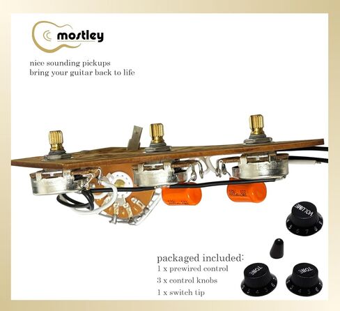 MOSTLEY Prewired 𝗚𝘂𝗶𝘁𝗮𝗿 𝗪𝗶𝗿𝗶𝗻𝗴 𝗞𝗶𝘁, Presoldered Control Plate for Guitars Equipped with Triple Single Coil Pickups, Robust 5-way Switch Orange Capacitor Large Potentiometers Included in Saudi Arabia