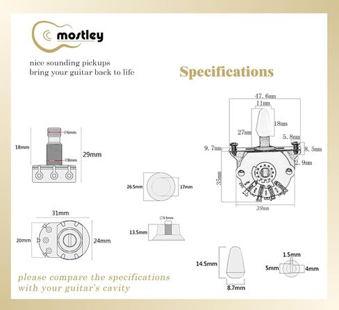 MOSTLEY Prewired 𝗚𝘂𝗶𝘁𝗮𝗿 𝗪𝗶𝗿𝗶𝗻𝗴 𝗞𝗶𝘁, Presoldered Control Plate for Guitars Equipped with Triple Single Coil Pickups, Robust 5-way Switch Orange Capacitor Large Potentiometers Included in Saudi Arabia