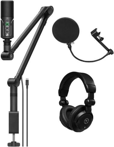 مجموعة تدفق ميكروفون Sennheiser Profile Cardioid Condenser USB-C مع مرشح H&A Pop مع معقوفة ومقبض قابل للتعديل (مشبك)، سماعات رأس مغلقة من الخلف TAPH100 in Kuwait