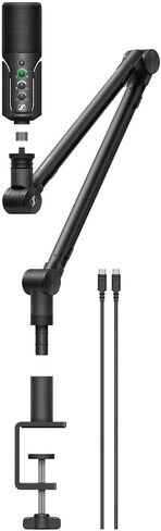 مجموعة تدفق ميكروفون Sennheiser Profile Cardioid Condenser USB-C مع مرشح H&A Pop مع معقوفة ومقبض قابل للتعديل (مشبك)، سماعات رأس مغلقة من الخلف TAPH100 in Kuwait