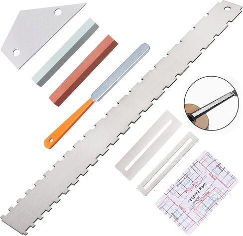 8 PCS Guitar Neck Straight Edge Kit, Guitar Neck Notched Straight Edge Luthier Tool, Fret Rocker, Fret File, Fingerboard Guards, String Action Ruler, Grindstones, Maintenance Kit for E-Guitar Bass in Saudi Arabia