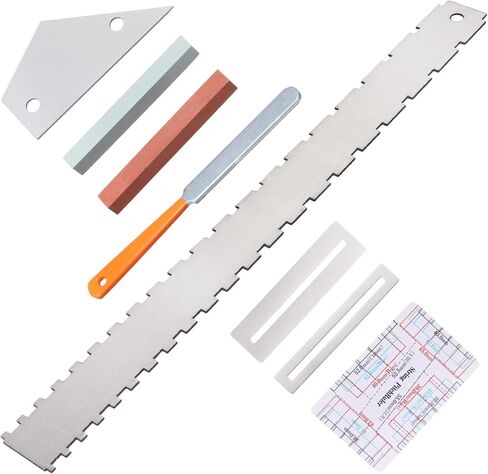8 PCS Guitar Neck Straight Edge Kit, Guitar Neck Notched Straight Edge Luthier Tool, Fret Rocker, Fret File, Fingerboard Guards, String Action Ruler, Grindstones, Maintenance Kit for E-Guitar Bass in Saudi Arabia