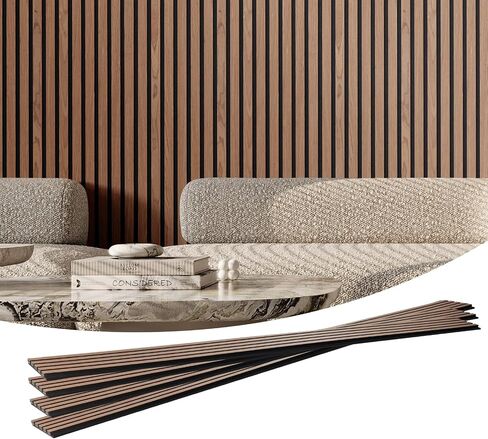 VEVOR Wood Slat Acoustic Panels, 7.9 x 94.5 in, 4-Piece MDF Accent Wooden Wall Panels, Faux Wood Wall Board Panels for Modern Interior Decor and Noise Reduction, Walnut in Saudi Arabia