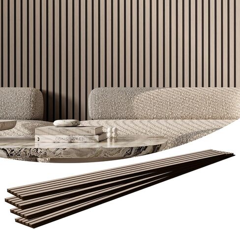 VEVOR Wood Slat Acoustic Panels, 7.9 x 94.5 in, 4-Piece MDF Accent Wooden Wall Panels, Faux Wood Wall Board Panels for Modern Interior Decor and Noise Reduction, Walnut in Saudi Arabia