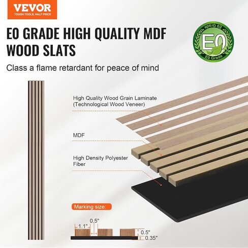 VEVOR Wood Slat Acoustic Panels, 7.9 x 94.5 in, 4-Piece MDF Accent Wooden Wall Panels, Faux Wood Wall Board Panels for Modern Interior Decor and Noise Reduction, Walnut in Saudi Arabia