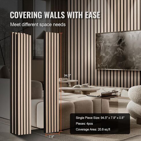 VEVOR Wood Slat Acoustic Panels, 7.9 x 94.5 in, 4-Piece MDF Accent Wooden Wall Panels, Faux Wood Wall Board Panels for Modern Interior Decor and Noise Reduction, Walnut in Saudi Arabia