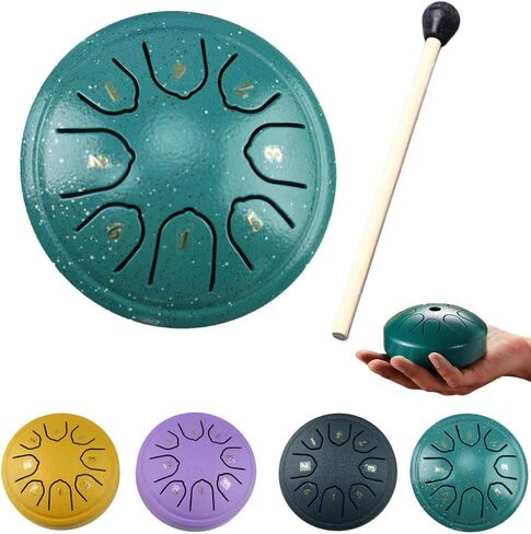 Rain Drum for Outside Mini Steel Tongue Drum Rain Chime 4.5 Inches 8 Notes Waterproof Handpan Drum Healing Instrument for Yoga, Meditation, Music Therapy for All Ages (Green) in Saudi Arabia