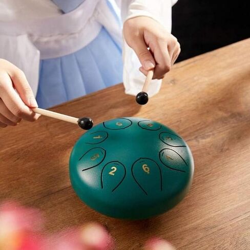 Rain Drum for Outside Mini Steel Tongue Drum Rain Chime 4.5 Inches 8 Notes Waterproof Handpan Drum Healing Instrument for Yoga, Meditation, Music Therapy for All Ages (Green) in Saudi Arabia