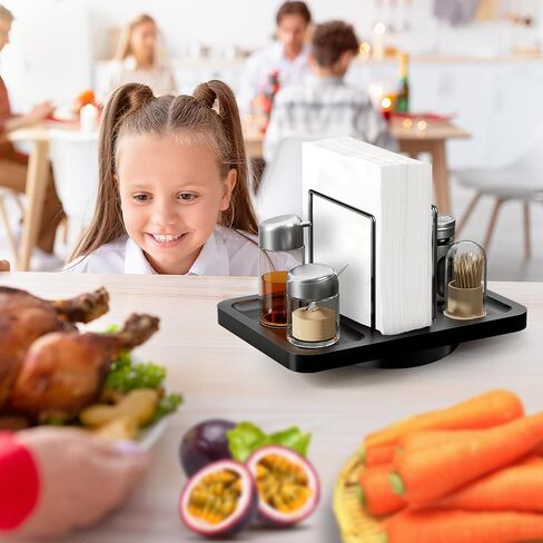 Napkin Holder for Table, Rotating Metal Standing Napkin Dispenser with Salt and Pepper Shakers Caddy Standing Paper Napkin Storage for Kitchen Dining Table Decor in Saudi Arabia