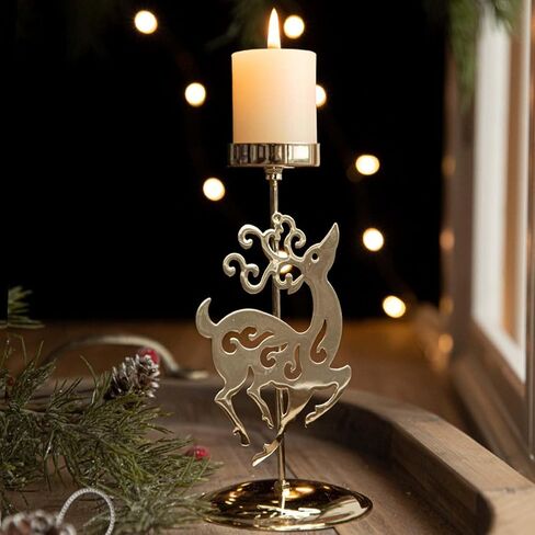 Candle Holders Christmas Decor: Gold Christmas Flower Candlestick for Taper Table Centerpiece Festive Ornaments Mantel Home, Set of 2 in Saudi Arabia