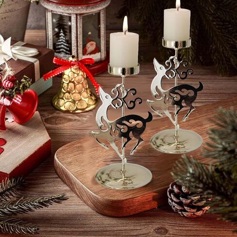 Candle Holders Christmas Decor: Gold Christmas Flower Candlestick for Taper Table Centerpiece Festive Ornaments Mantel Home, Set of 2 in Saudi Arabia