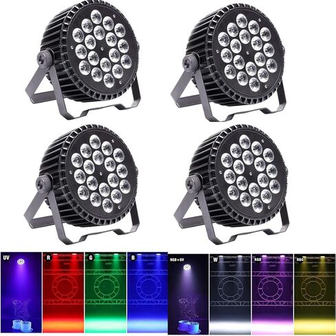 XPCLEOYZ LED Stage Lights 4pcs 18 * 18W LED DJ PAR Light RGBWA+UV 6in1 DMX 512 Stage Lighting Disco Projector for Home Wedding Party Church Concert Dance Floor Lighting in Saudi Arabia