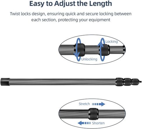 Andoer Handheld Microphone Boom Arm 4-Section Extendable Mic Arm Carbon Fiber Boom Pole for Microphones 1/4 Inch Screw & Thread with Foam Grip Twist Locks Max. Length 155cm/61in in Saudi Arabia