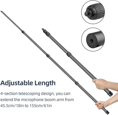 Andoer Handheld Microphone Boom Arm 4-Section Extendable Mic Arm Carbon Fiber Boom Pole for Microphones 1/4 Inch Screw & Thread with Foam Grip Twist Locks Max. Length 155cm/61in in Saudi Arabia