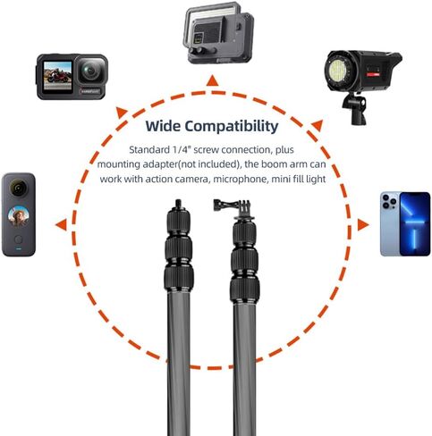 Andoer Handheld Microphone Boom Arm 4-Section Extendable Mic Arm Carbon Fiber Boom Pole for Microphones 1/4 Inch Screw & Thread with Foam Grip Twist Locks Max. Length 155cm/61in in Saudi Arabia