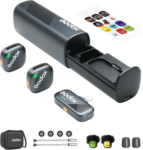 GODOX Cube-SL Kit2 Wireless Lavalier Microphone for iPhone/Lightning Device, 8H Battery Life, 2.4G Wireless Mic, 300m(1000ft.) Range, Noise Cancelling with Charging Case for Vlogging, TikTok in Saudi Arabia