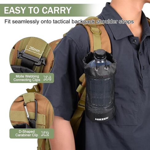 حامل زجاجة مياه على الظهر من Hikeen X-PAC، جراب زجاجة مياه قابل للطي مع رباط مفتوح، حامل زجاجة مياه شبكي خفيف الوزن مقاوم للاهتراء مع حلقة تسلق للسفر والمشي لمسافات طويلة والأنشطة الخارجية in Kuwait