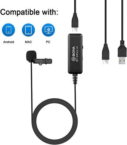 ميكروفون BOYA BY-DM10UC، ميكروفون رقمي متعدد الاتجاهات مزود بكابلات إخراج USB-C للهواتف الذكية التي تعمل بنظام Android والأجهزة اللوحية وأجهزة كمبيوتر MAC/PC in Kuwait