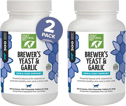 Only Natural Pet Brewer's Yeast & Garlic Chewables - All-Natural Flea & Tick Prevention for Dogs - Fortified with B Vitamins - Promotes Healthy Skin & Coat - 300 Count Tablet (Single) in Saudi Arabia