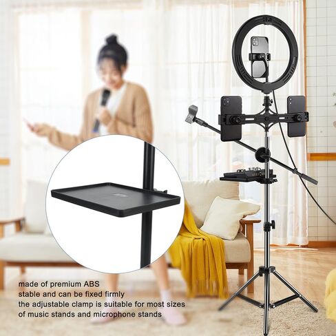 Microphone Stand Tray, Adjustable Mic Stand Tray Clamp On Rack Tray Holder, Microphone Stand Accessory Tray for Stage Live Streaming Recording in Kuwait