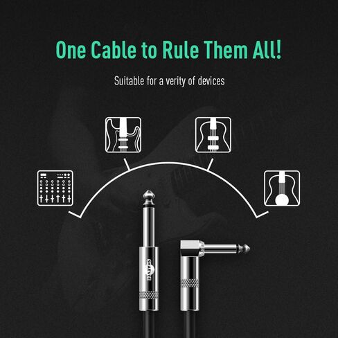 Bass Guitar Cable 10/20 Feet Professional Audio Instrument Cable 1/4 Inch Straight to Right Angle Amp Cord,Black PVC Jacket in Saudi Arabia