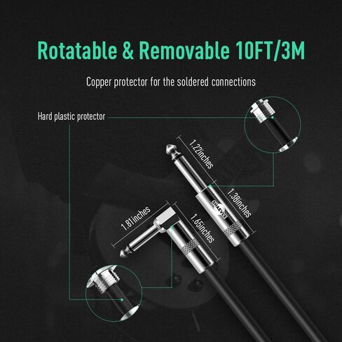 Bass Guitar Cable 10/20 Feet Professional Audio Instrument Cable 1/4 Inch Straight to Right Angle Amp Cord,Black PVC Jacket in Saudi Arabia