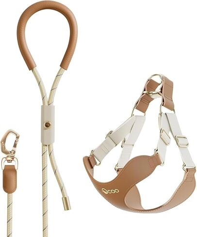 VOOCOO Dog Harness and Leash Set, No Pull No Choke Neck & Chest Adjustable Pet Harness for Small, Medium Dogs, Soft PU Leather Dog Harness with Reflective Anti-Twist Dog Leash for Puppy, Kitten, Cats in Kuwait