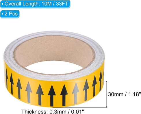 PATIKIL Flow Arrow Tape, 2 Roll Polyethylene Pipe Marking Sticker with Reflective Strip, Waterproof Heat Resistant, for Pipe Flow Directional Identification, 1.2 Inch x 33 Ft, Red/White in Saudi Arabia
