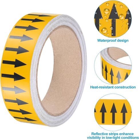 PATIKIL Flow Arrow Tape, 2 Roll Polyethylene Pipe Marking Sticker with Reflective Strip, Waterproof Heat Resistant, for Pipe Flow Directional Identification, 1.2 Inch x 33 Ft, Red/White in Saudi Arabia