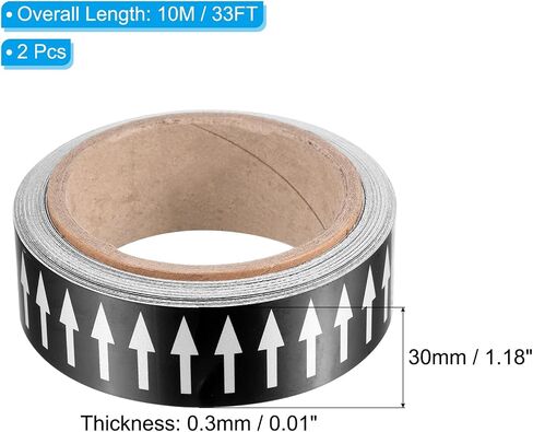 PATIKIL Flow Arrow Tape, 2 Roll Polyethylene Pipe Marking Sticker with Reflective Strip, Waterproof Heat Resistant, for Pipe Flow Directional Identification, 1.2 Inch x 33 Ft, Red/White in Saudi Arabia