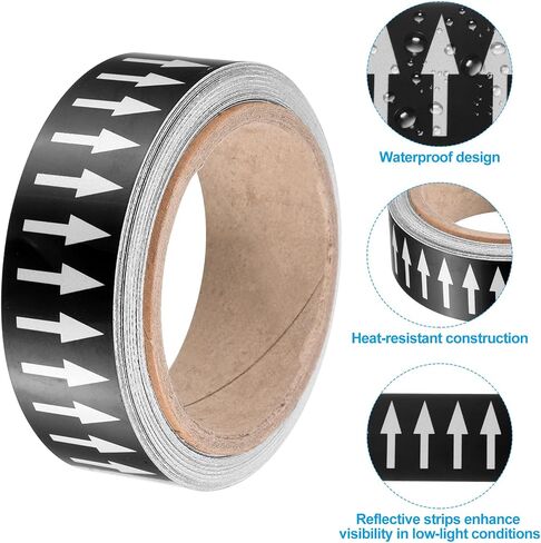 PATIKIL Flow Arrow Tape, 2 Roll Polyethylene Pipe Marking Sticker with Reflective Strip, Waterproof Heat Resistant, for Pipe Flow Directional Identification, 1.2 Inch x 33 Ft, Red/White in Saudi Arabia