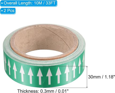 PATIKIL Flow Arrow Tape, 2 Roll Polyethylene Pipe Marking Sticker with Reflective Strip, Waterproof Heat Resistant, for Pipe Flow Directional Identification, 1.2 Inch x 33 Ft, Red/White in Saudi Arabia
