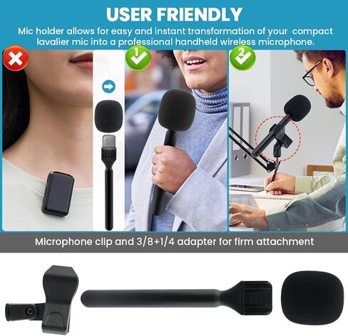 EMVANV لحامل ميكروفون DJ-I، حامل ميكروفون لاسلكي محمول للميكروفون اللاسلكي، حامل لـ DJ-I Mic 1/2، حامل ميكروفون لاسلكي للمقابلة مناسب لميكروفون M28 Lavalier (أسود) in Kuwait