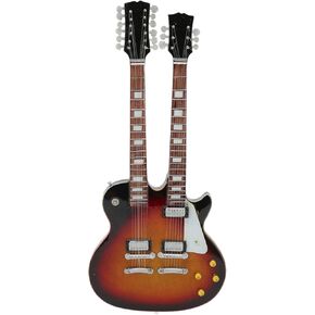 Miniature Electric Guitar Model, Double Neck Musical Instrument Replica for Decoration with Case, 10 Inch