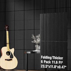 8 Pack Self-Adhesive Fold Soundproof Wall Panels, 24 x 12 x 0.47 in Sound Proof Foam Panels for Walls, 1.2lb/ft³ High Density, Thicker 0.47in, Acoustic Panels, Sound Dampening Panels Black