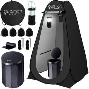 مجموعة مراحيض محمولة للاستخدام الخارجي للبالغين مع فانوس ليلي للتخييم، مرحاض قابل للطي مقاس XL، خيمة خصوصية منبثقة وحقائب حمل، نونية متعددة الأغراض، قابلة للغسل والطي للسفر RV in Kuwait