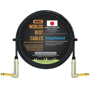 WORLDS BEST CABLES 2 Foot – Pedal, Effects, Patch, Instrument Cable Custom Made Using Mogami 2319 Wire & Amphenol ACPM-RN-AU M-Series Angled Gold TS Plugs
