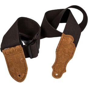 2" cotton - Guitar Strap - Chocolate with Caramel Embossed End Tab