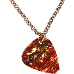 Guitar Player Tortoiseshell Color Guitar Pick Necklace on Copper Plated Brass Chain; 22 Inches