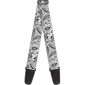 Buckle-Down Guitar Strap Floral Paisley3 White Black 2 Inches Wide