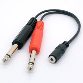 3.5mm (Mini) 1/8" TRS Stereo Female to 2 Dual 1/4" 6.35mm Mono TS Male Y Splitter Cable Audio Adapter Stereo Converter Guitar Amp (0.2M)