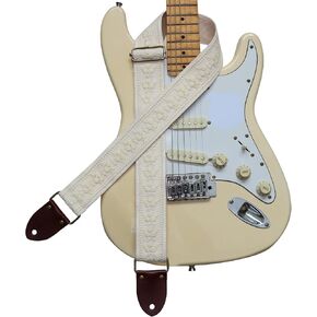 MUSIC FIRST Original Design, 2 inch width (5cm), Rose Grey Lace Electric Guitar Strap Bass Strap With Genuine Leather Strap End (The Leather Made In Italy) (Rose Grey Lace)
